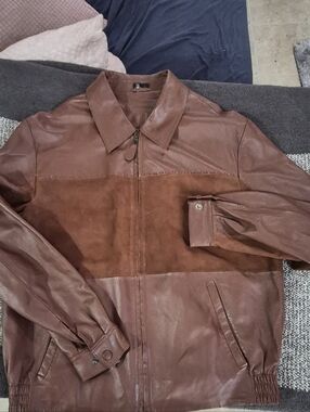 Gianpietro Italy Men's Brown Leather & Suede Two-Tone Bomber Jacket Lamb Skin